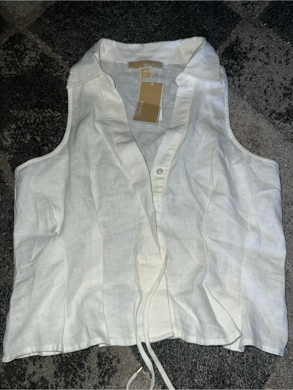 Michael Kors White Linen Sleeveless Tie-Front Blouse